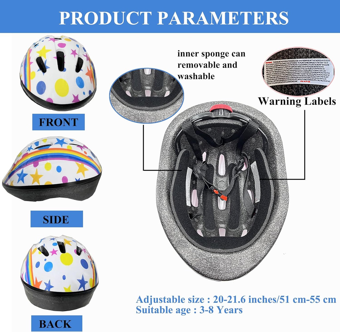 Kids Helmet Adjustable for Kids Ages 3-8 Years Old Boys Girls, Toddler Helmet with Protective Sports Gear Set Knee Elbow Pads Wrist Guards for Cycling Skateboard Scooter