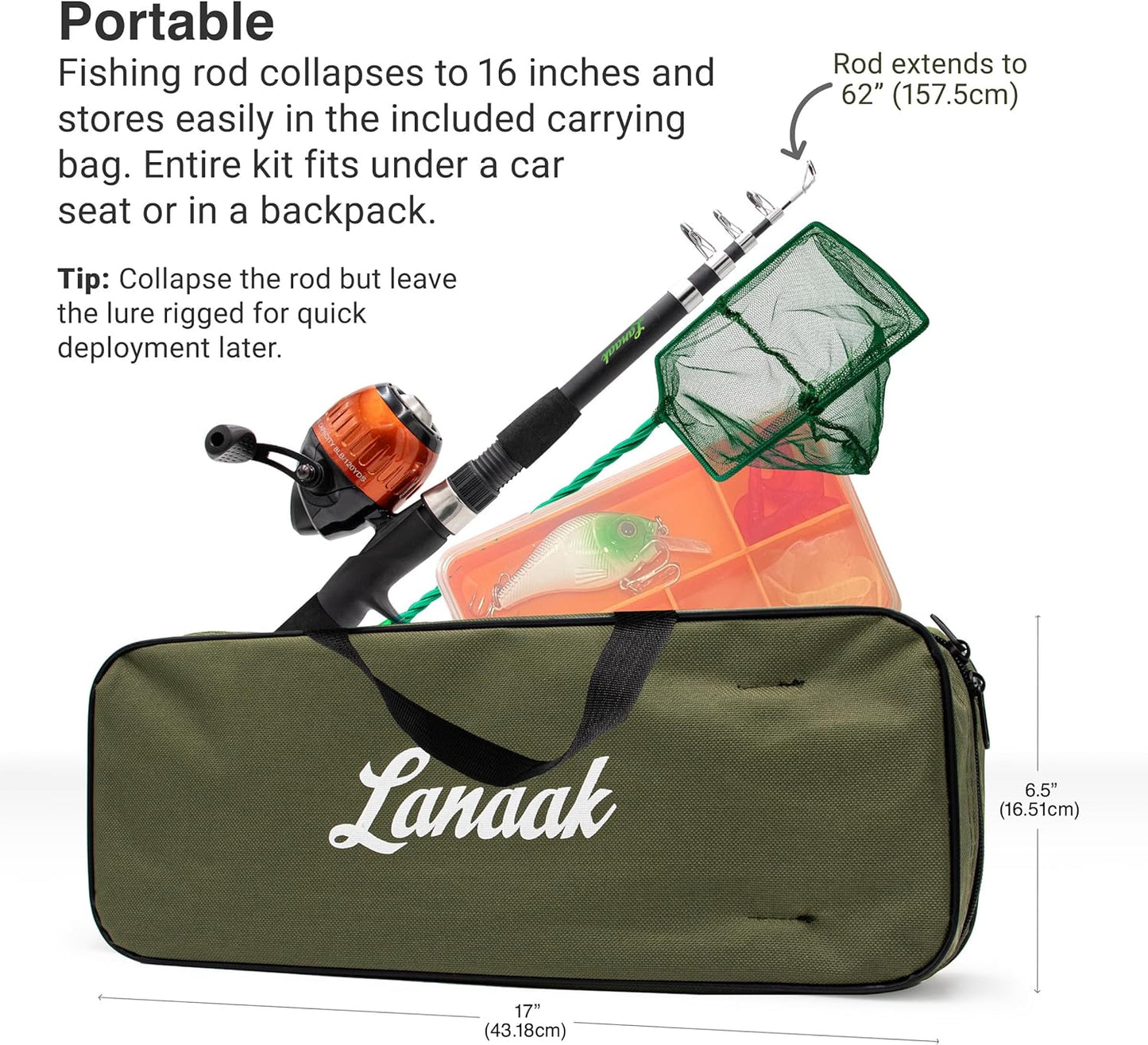 Kids Fishing Pole, Kids Portable Telescopic Fishing Rod Set, Tackle Box and Fishing Net Combo Kit, Kids Fishing Gear for Boys and Girls Age 5-10 and Youth