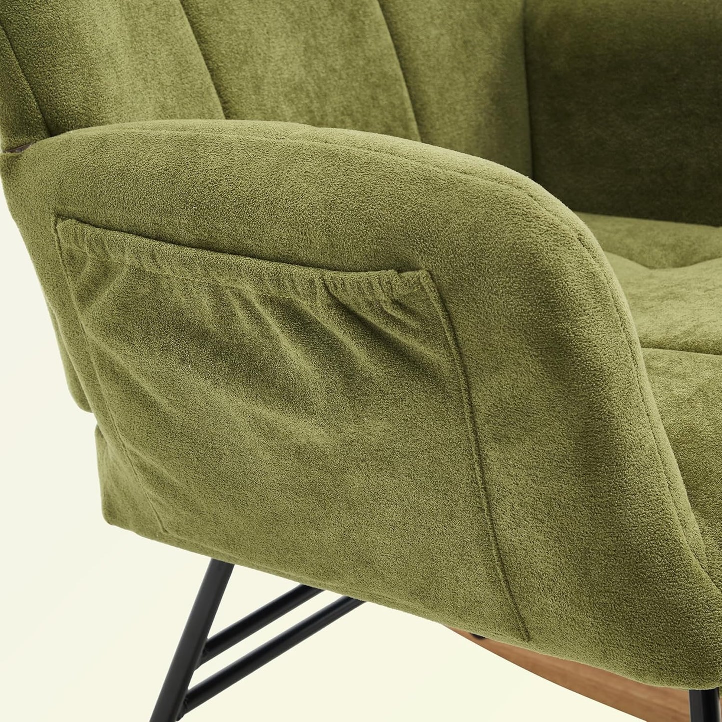 KEEZY Rocking Chair Nursery,Upholstered Glider Chair Padded Seat with High Backrest,Reading Chair,Armchair Comfy Side Chair for Living Room Bedroom Offices (Green)