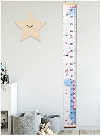 Kids Growth Chart, Wood Frame Fabric Canvas Height Measurement Ruler from Baby to Adult for Child's Room Decoration 7.9 x 79in (7.9 x 79in, Blue Dinosaur)