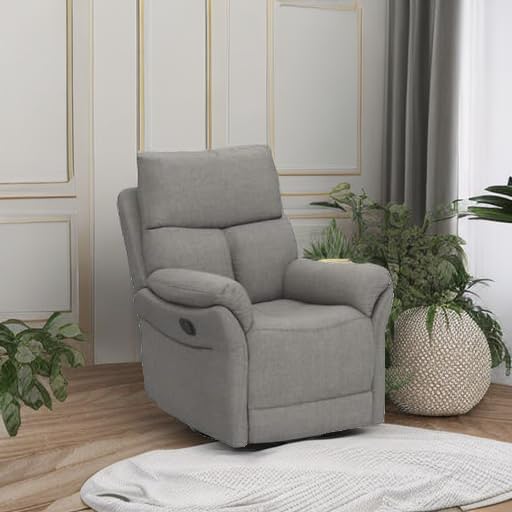 ANJ Swivel Rocker Recliner Chair, Manual Fabric Glider Nursery Recliner Chair, Single Rocking Modern Sofa Home Theater Seating for Living Room, Nursery (Silver)