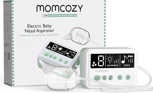 Momcozy Nasal Aspirator for Baby, 【Hospital-Grade】 70 KPa Strong Suction & 9 Suction Levels Nose Sucker, Electric Nose Cleaner for Toddler & Newborn, Soothe Light & Lullabies, BPA Free Silicone Tips