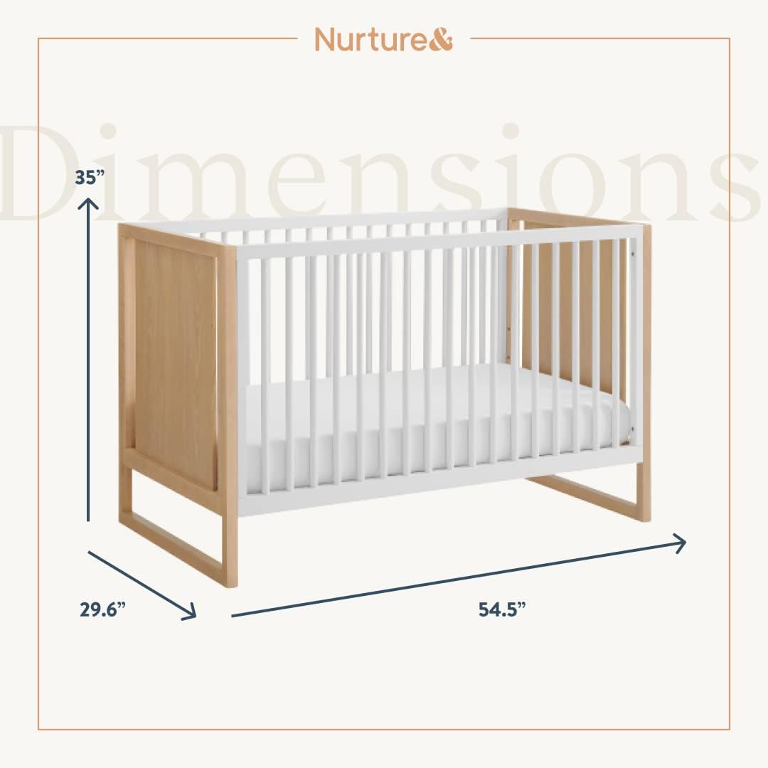 Nurture& The Crib - Baby, Toddler Convertible Crib | Sustainable Non-Toxic Materials | 3 Adjustable Heights - Grows with Your Baby (Toddler Guardrail NOT Included, Natural)