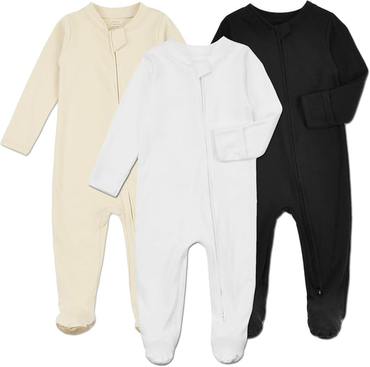 Aablexema Baby Footie Pajamas with Mittens - 3Pcs Infant Footed Sleeper Cotton Sleepwear Outfits