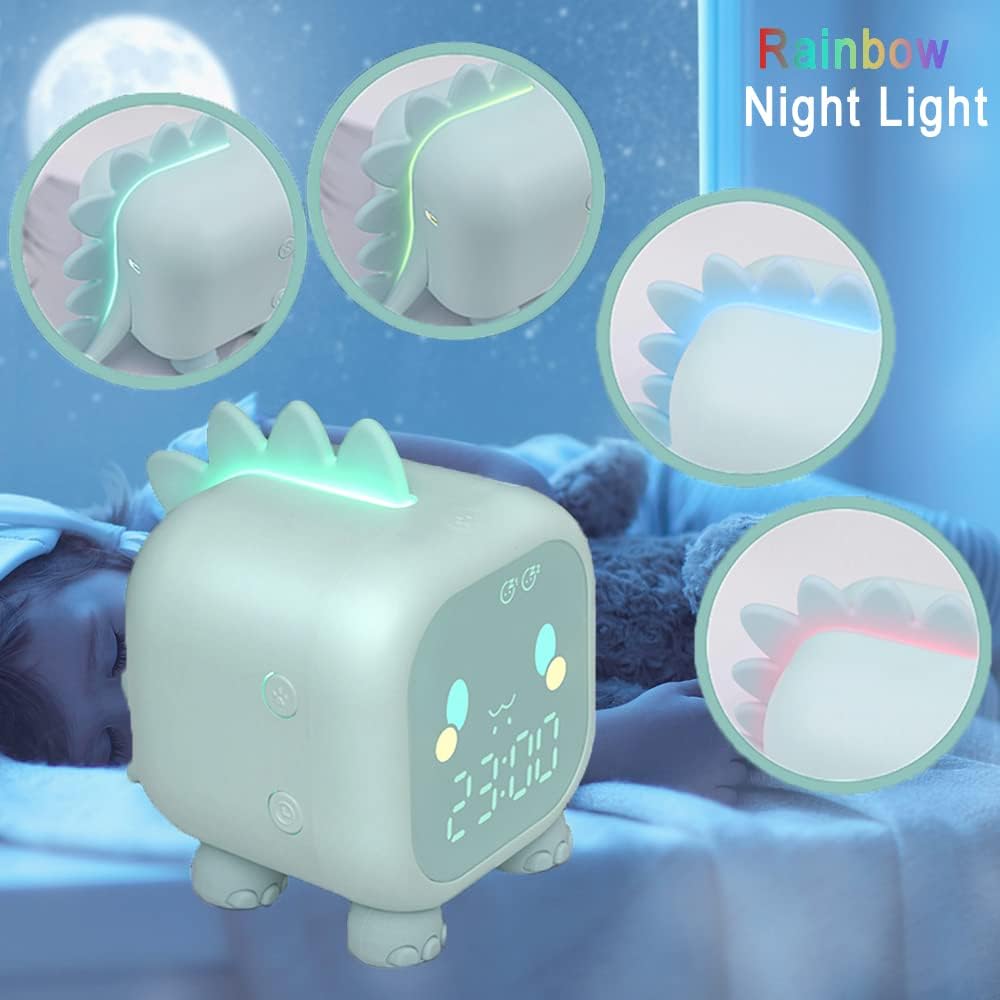 Kids Alarm Clock Girls Green Dinosaur Alarm Clocks with Night Light Bluetooth Digital Alarm Clock for Kids Girls Children