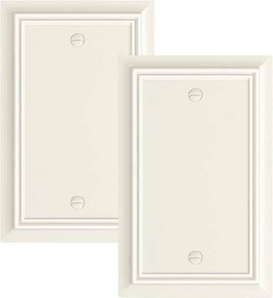 2-Pack Single Blank Wall Plate, Durable Natural Bamboo Fiber Wall Plate Cover,Light Almond 1 Gang Wall Plate for Unused Outlets/Switches, Corrosion Resistant