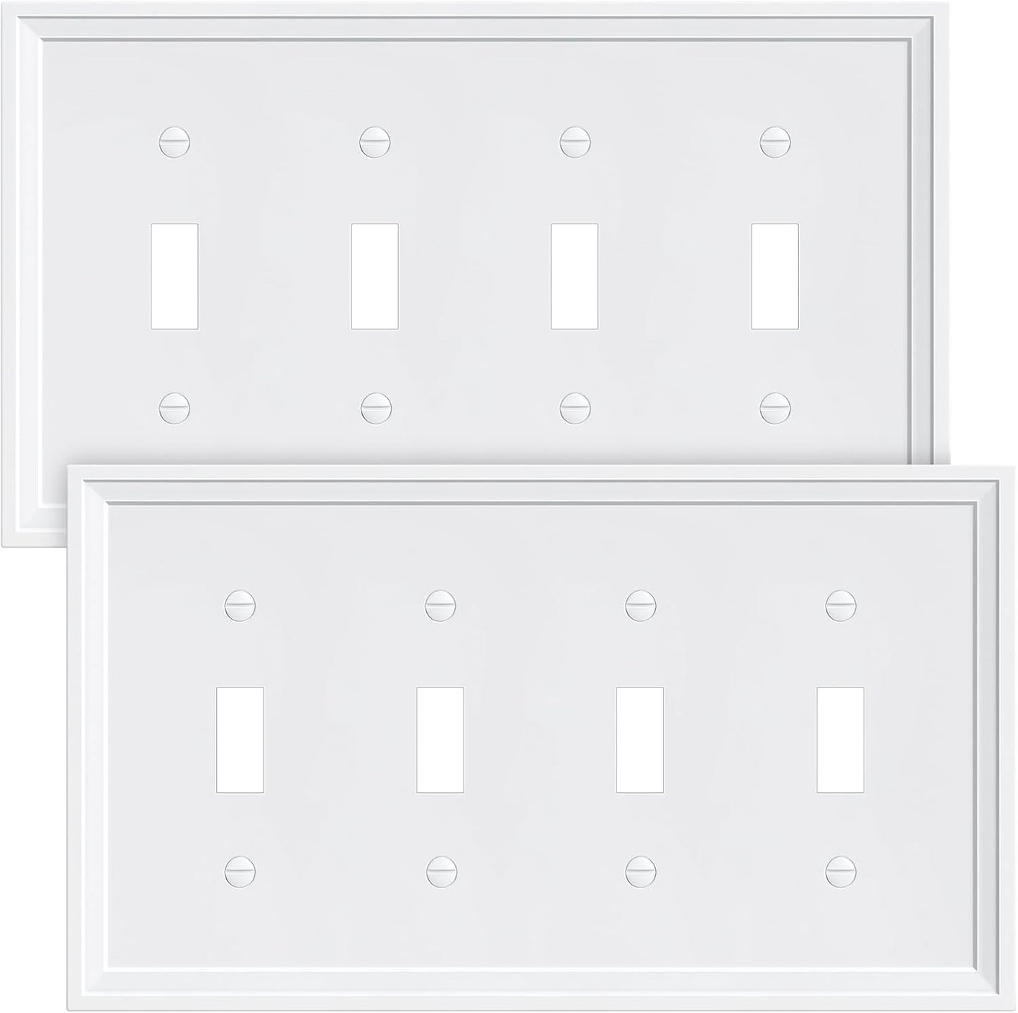 2-Pack Quad Toggle Light Switch Cover Plate, White Decorative Switch Plate Covers, Natural Bamboo Fiber 4 Gang Wall Plate, Corrosion Resistant
