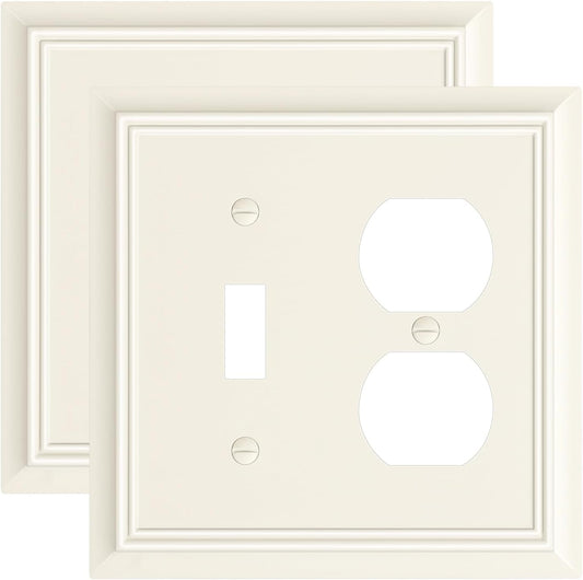 2-Pack Combo Toggle/Duplex Light Switch Cover Plate, Light Almond Outlet Cover Plate, Natural Bamboo Fiber Decorative Wall Receptacle Cover for Electrical Outlets, Light Switch