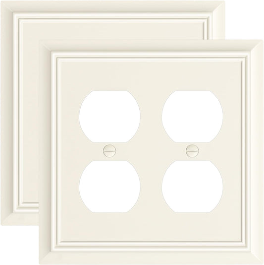 2-Pack Double Duplex Outlet Cover, Light Almond Decorative Switch Plates and Outlet Covers for Electrical Outlets, Durable Natural Bamboo Fiber Wall Plates, 2 Gang Receptacle Cover