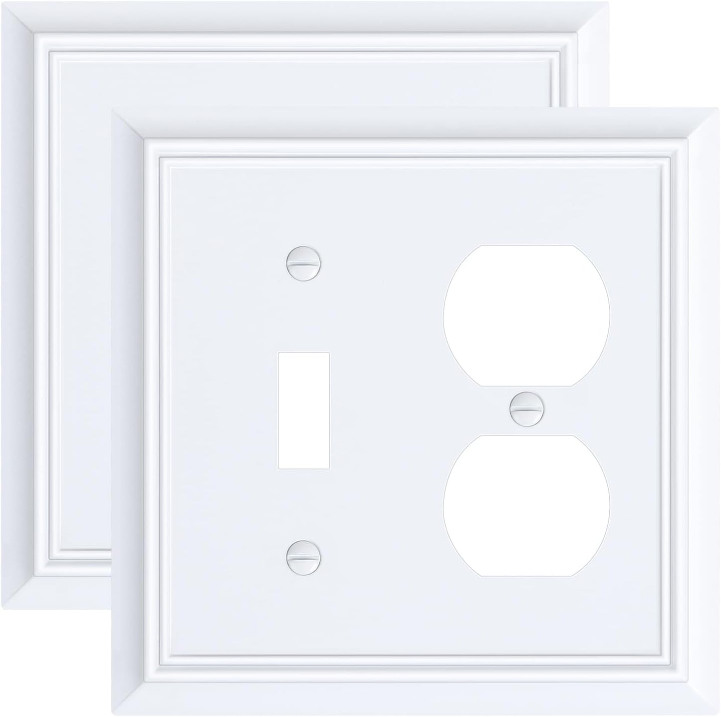 2-Pack Combo Toggle/Duplex Light Switch Cover Plate, Pure White Outlet Cover Plate, Natural Bamboo Fiber Decorative Wall Receptacle Cover for Electrical Outlets, Light Switch