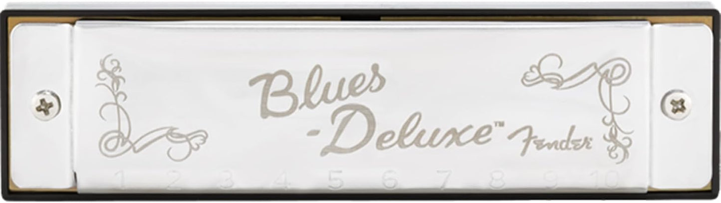 Fender Blues Deluxe Harmonica - Key of G Bundle with Carrying Case, Austin Bazaar Online Manual, and Polishing Cloth