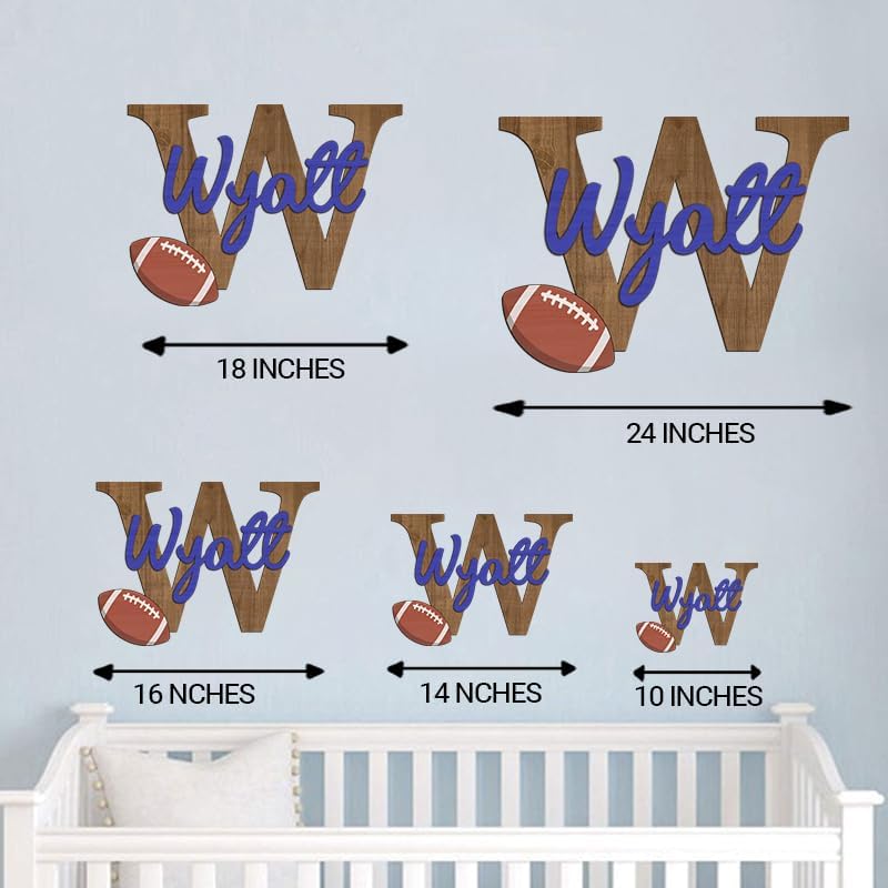 Personalized Football Name Sign, Wooden Monogram Name Sign, 2 Layers of Wood, Football Nursery Decor, Baby Name Sign Wood Sign, Football Gift, Nursery Name Sign for Baby Boy gift/21