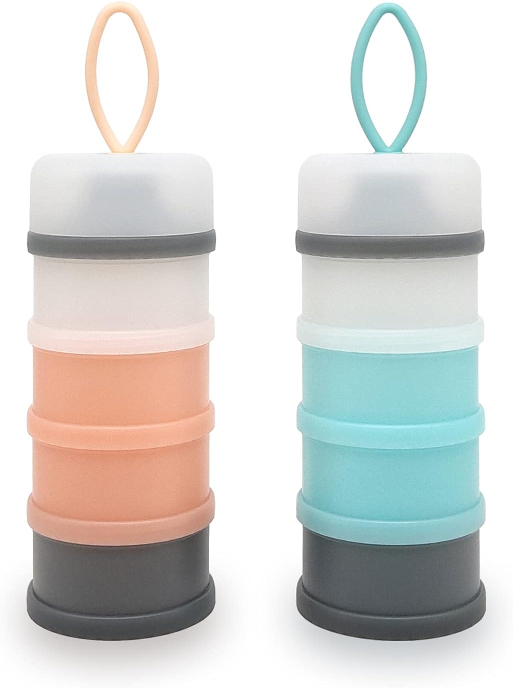 Baby Formula Dispenser, Portable Milk Powder Dispenser Container, Baby Feeding Travel Storage Container, Non-Spill Stackable Baby Snack Storage Container, BPA Free, 4 Compartments, 2 Packs