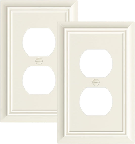 2-Pack Duplex Outlet Cover Plate, Decorative Light Almond Switch Plates and Outlet Covers, Natural Bamboo Fiber Wall Plates for Electrical Outlets, 1 Gang Receptacle Cover, Corrosion Resistant