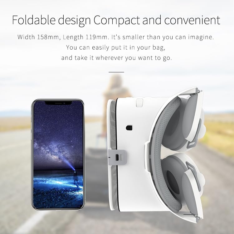 3D Glasses Virtual Reality VR for Smartphone Google Cardboard, Wireless Bluetooth VR Headset Helmet Stereo for Android iOS iPhone 12 11 Pro Max Mini X R S 8 7 Samsung 4.7-6.2" Phone (White)