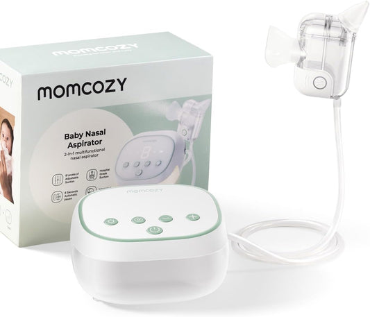 Momcozy BreezyClear Pro™ Nasal Aspirator for Baby, Hospital-Grade 75 kPa Nose Sucker with 9 Adjustable Suction Levels, Electric Nose Cleaner for Toddler, Light & Music Soothing