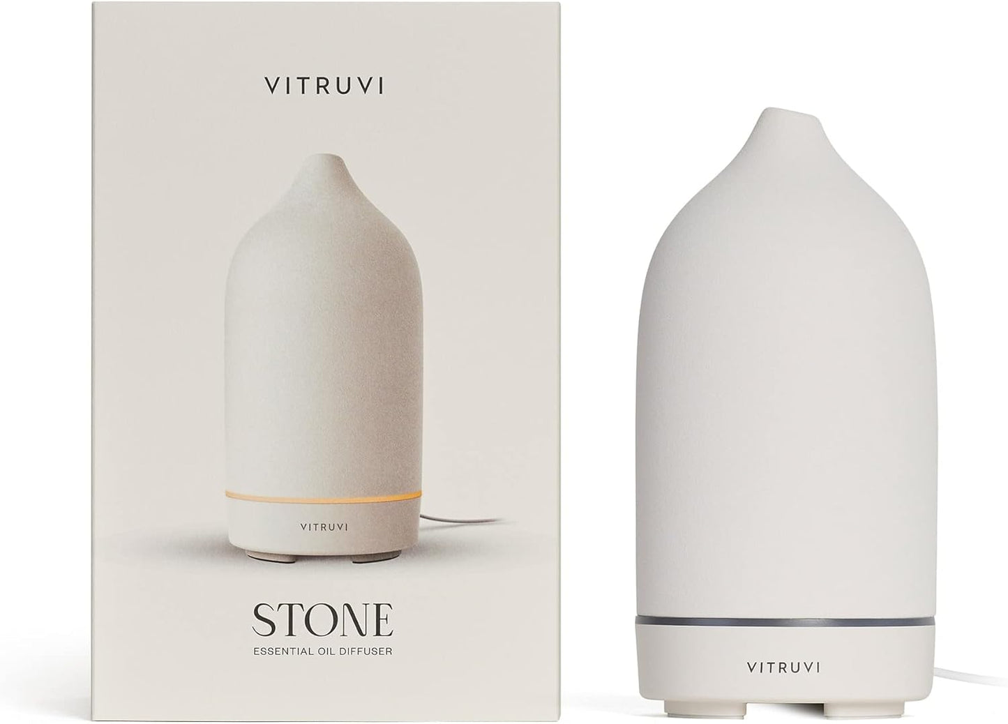 Vitruvi Stone Diffuser, Ceramic Ultrasonic Essential Oil Diffuser for Aromatherapy | Ceramic Diffuser, Diffusers for Home, Oil Diffuser, Housewarming Gift | White, 90ml Capacity
