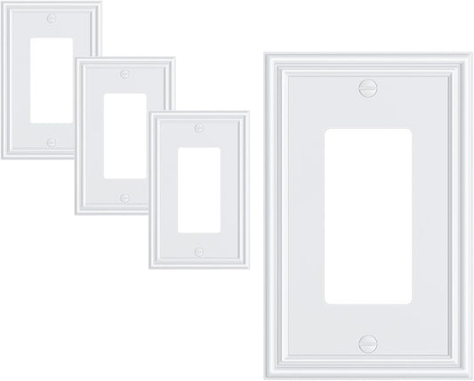 4-Pack Decorator Outlet Cover Plate, Pure White Decorative Switch Plates and Outlet Covers, Durable Zinc Alloy Wall Plates for Electrical Outlets, Receptacle, GFCI Outlet, Dimmer Switch