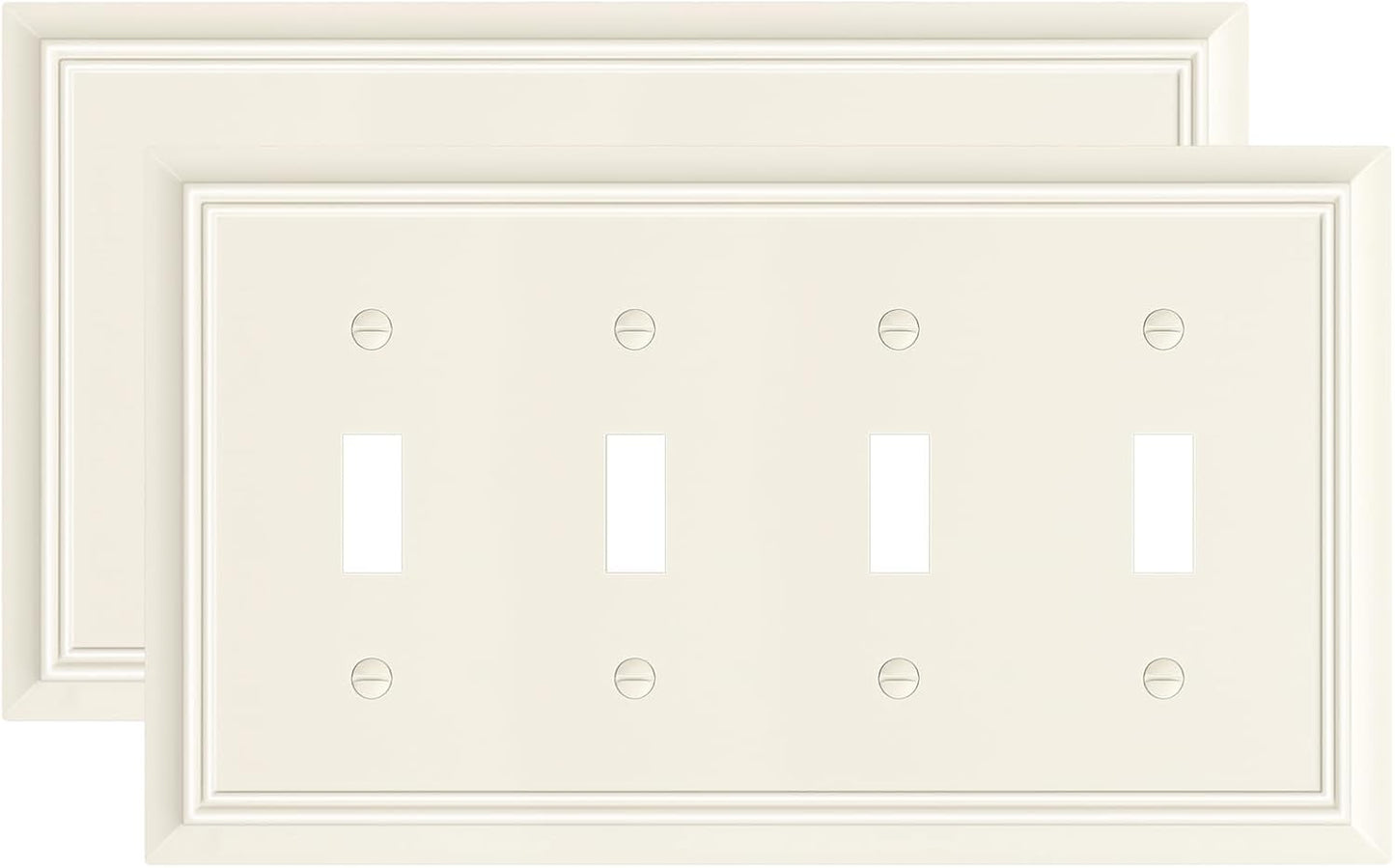 2-Pack Quad Toggle Light Switch Cover Plate, Almond Decorative Switch Plate Covers, Natural Bamboo Fiber 4 Gang Wall Plate for Toggle Light Switch and Rotary Dimmer Switch