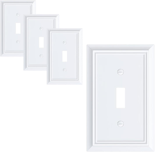 4-Pack Single Toggle Light Switch Cover Plate, Durable Natural Bamboo Fiber Decorative Switch Plate Covers, Pure White 1 Gang Wall Plate, Corrosion Resistant