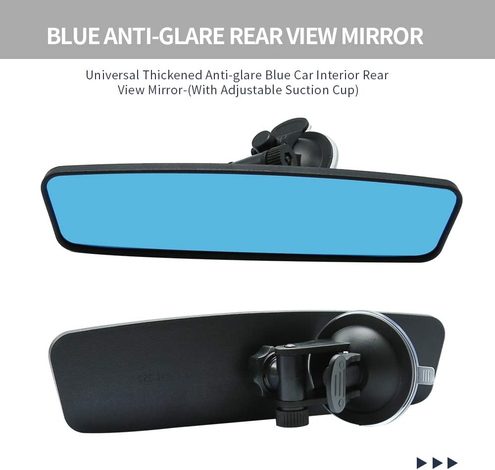 Adjustable Car Interior Rear View Mirror - Universal Cars Trucks SUV - 9.64 x 2.6 inch (Blue)