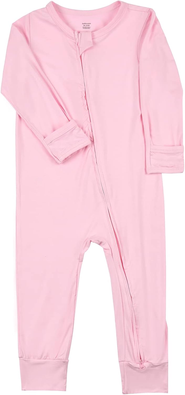 Aablexema Baby Footless Pajamas Zipper with Mitten, Rayon from Bamboo, Infant Long Sleeve Romper Pjs