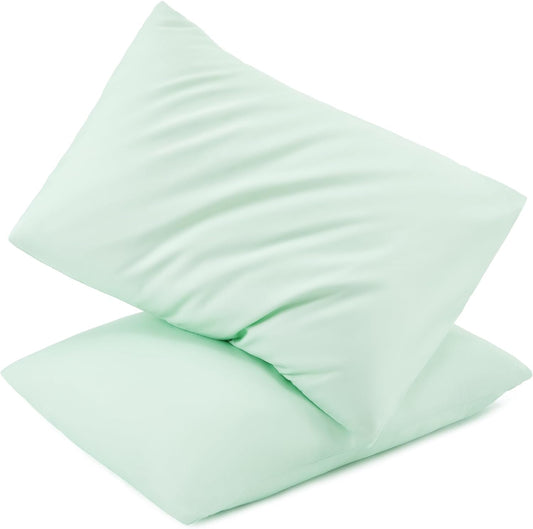 TILLYOU Toddler Pillowcase 2 Pack with Envelope Closure,13" x 18" Silky Soft Microfiber Travel Kids Pillowcase for Boys and Girls, Sage Green