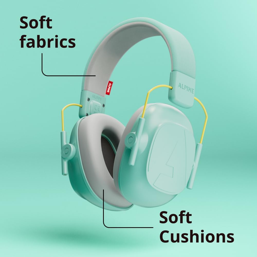 Alpine Muffy Kids - Hearing Protection - CE & ANSI Certified - Adjustable for Ages 3-16 years - Noise Cancelling Headphones - 25dB Sound Reduction Ideal for Protection and Concentration Aid - Mint
