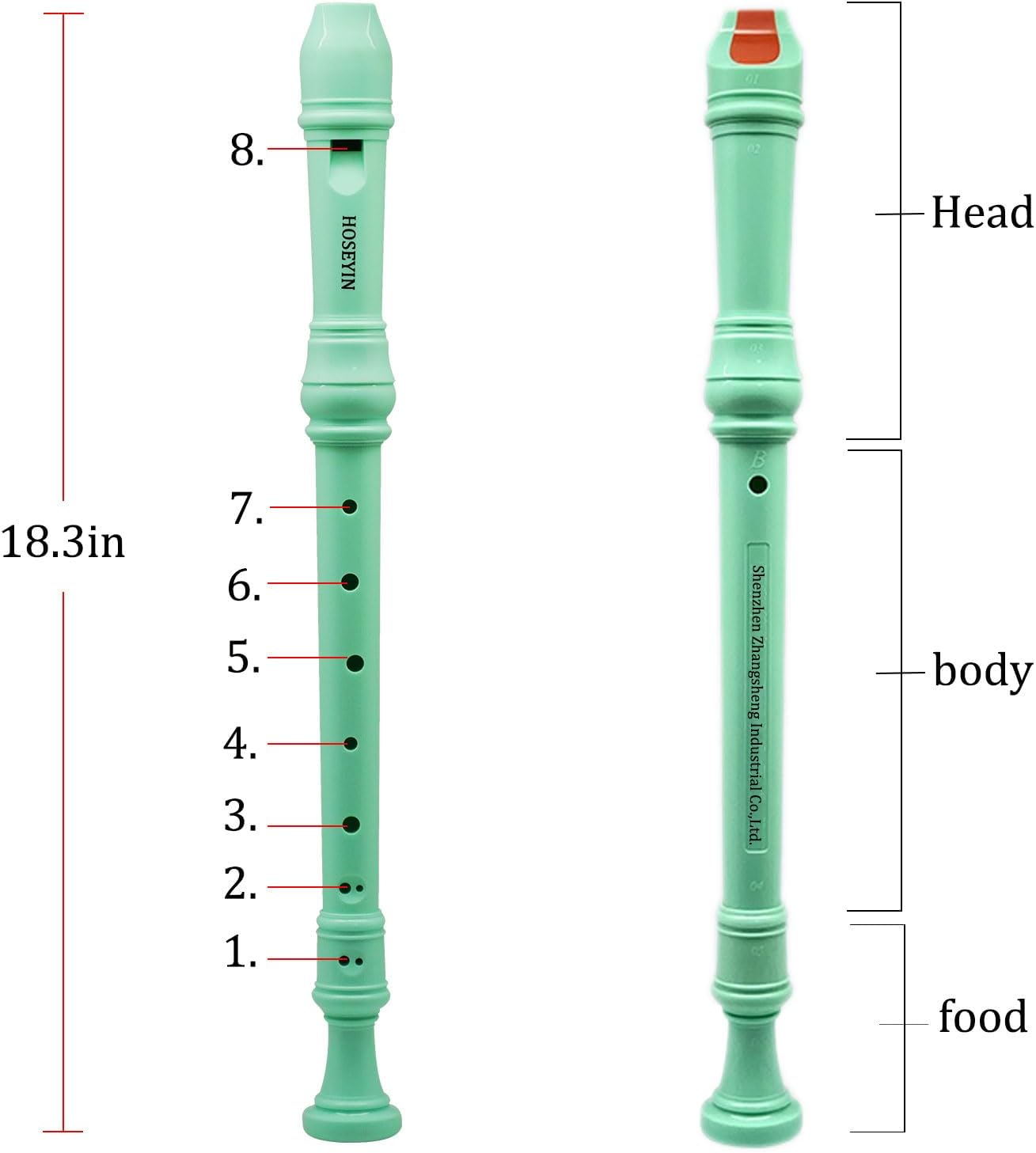 Alto Recorder Baroque style German style F Key 8 Holes Soprano Recorder for Beginners Kids students (Light green)