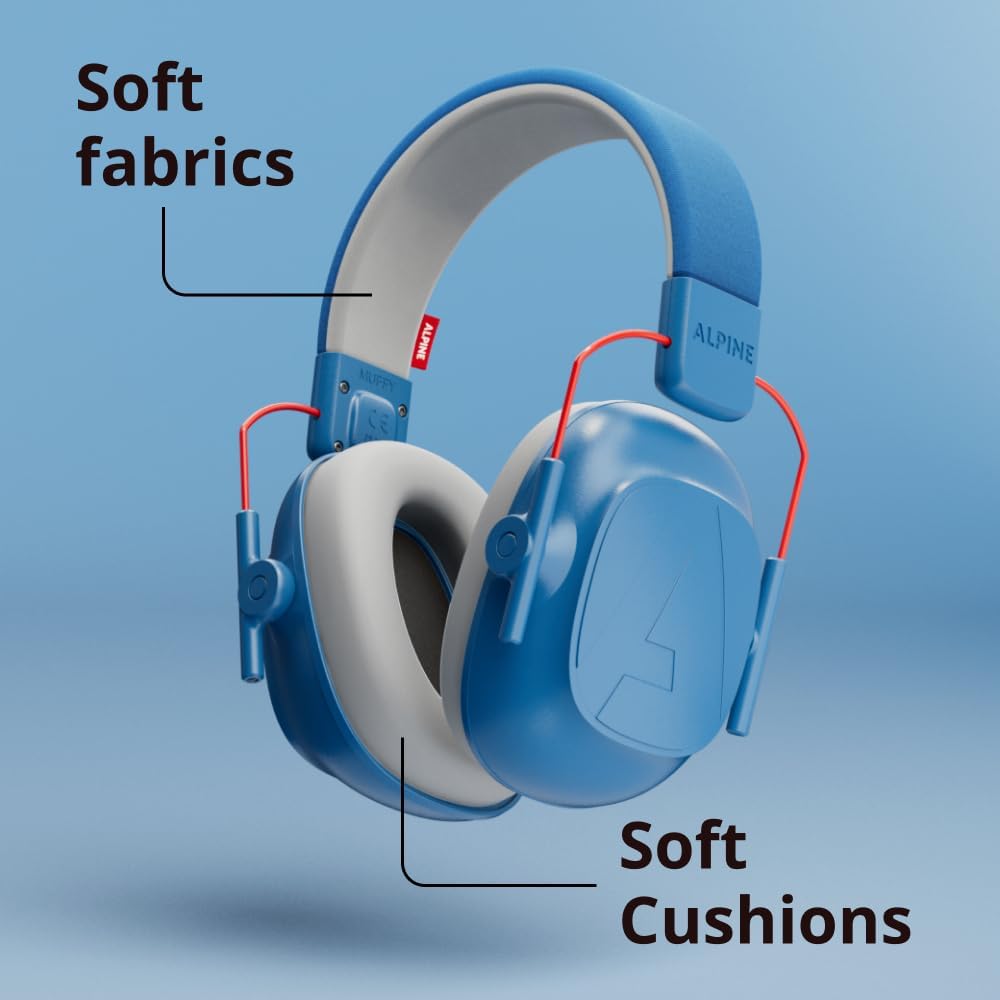 Alpine Muffy Kids - Hearing Protection - CE & ANSI Certified - Adjustable for Ages 3-16 years - Noise Cancelling Headphones - 25dB Sound Reduction Ideal for Protection and Concentration Aid - Blue