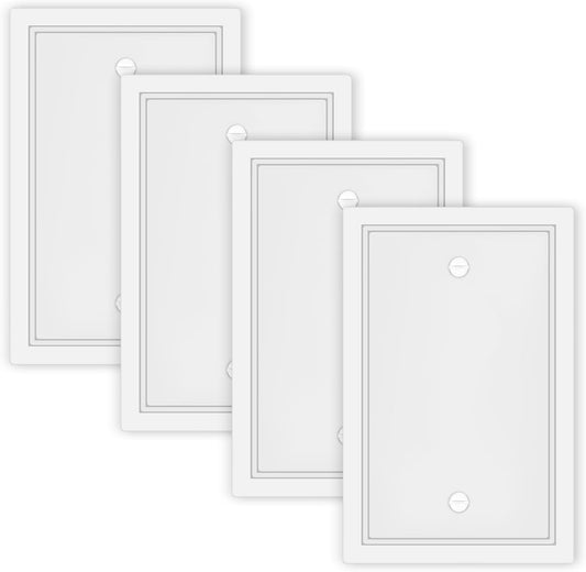 4 Pack Single Blank Outlet Cover Plate White Classic Decorative Blank Light Switch Plates Cover 1 Gang Blank Wall Plate for Duplex Toggle