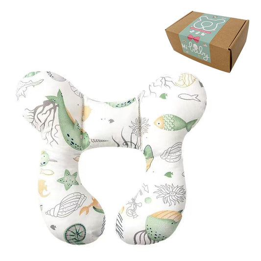 Baby Neck Pillows, Comfortable Baby Travel Head Neck Support Pillow for Car Seat Stroller Pushchair, Soft PP Cotton Travel Pillow for 0-1 Year Old Toddler Infant Newborn, Ocean