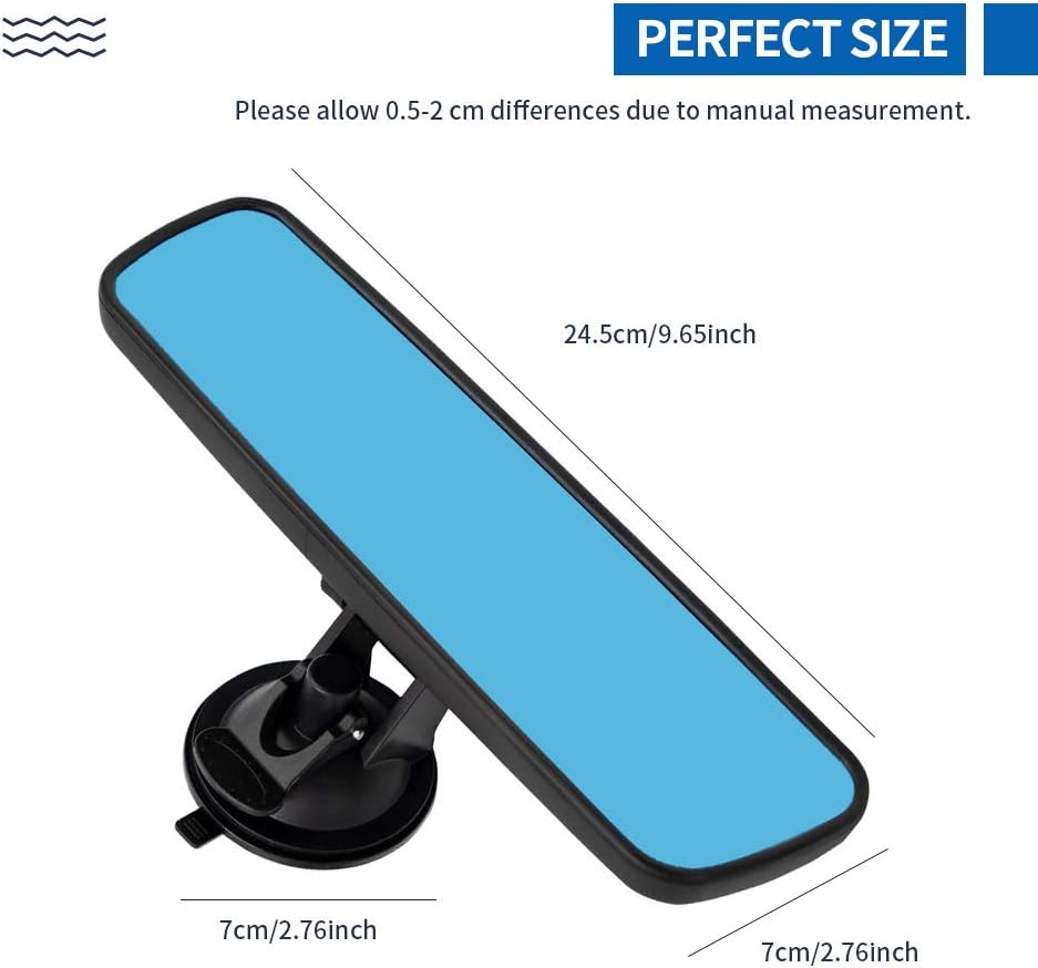 Adjustable Car Interior Rear View Mirror - Universal Cars Trucks SUV - 9.64 x 2.6 inch (Blue)