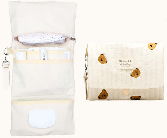 Baby Bag Organizer, Waterproof Mini Diaper Bag, Foldable Mom Travel Set, Diaper Organizer, with Gift for Baby Shower (Bear)