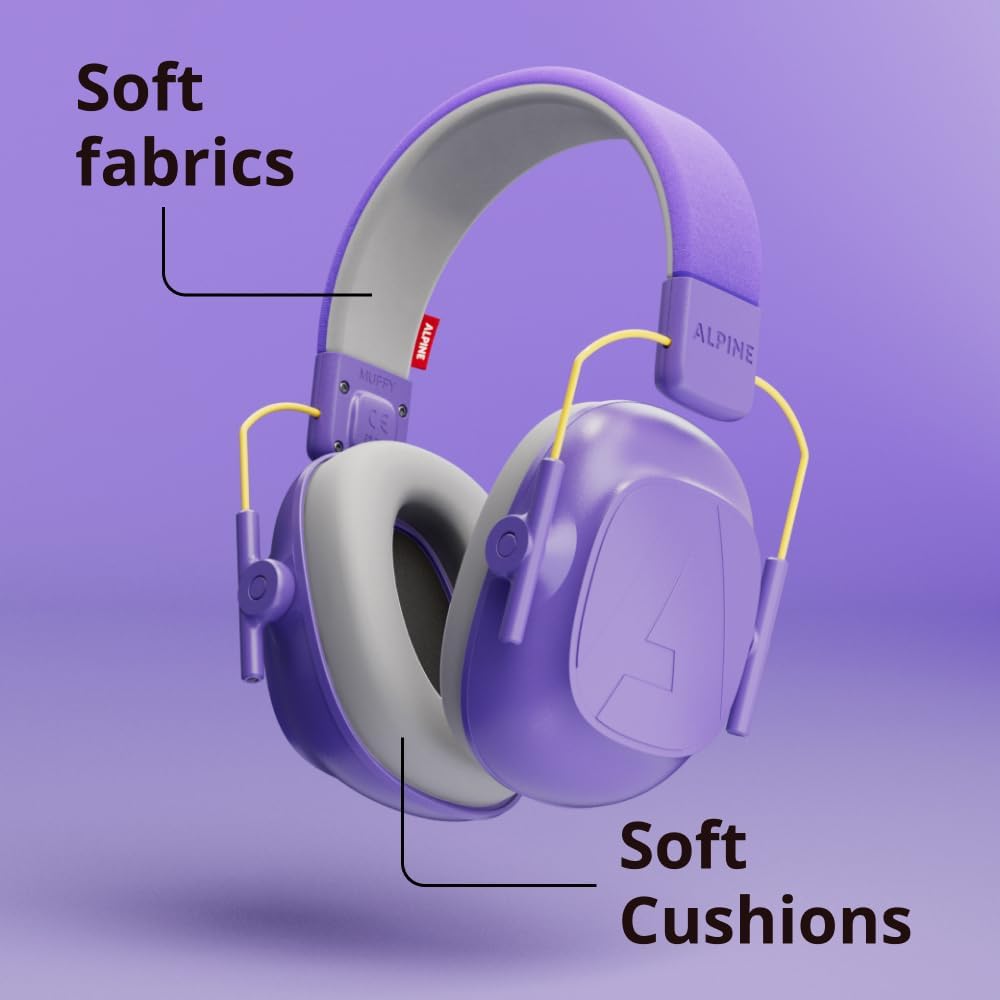 Alpine Muffy Kids - Hearing Protection - CE & ANSI Certified - Adjustable for Ages 3-16 years - Noise Cancelling Headphones - 25dB Sound Reduction Ideal for Protection and Concentration Aid – Purple