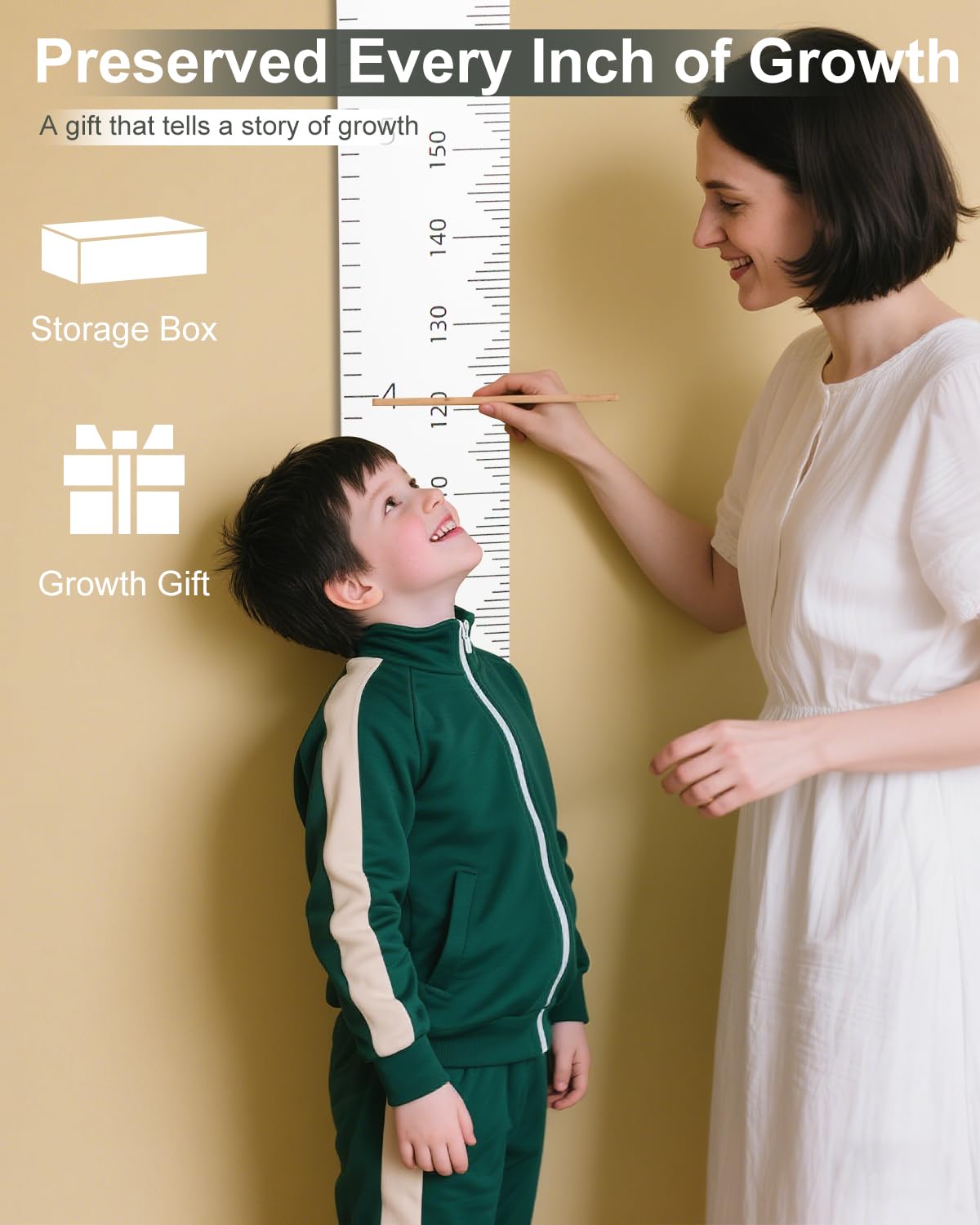 6.5FT Growth Chart for Kids with Wooden Keepsake Box - Children Height Measurement Kit Includes Marker Pen & Wall Hook, Height Tracker Ruler Baby Essentials, Nursery Room Decor Gift for Baby to Teen