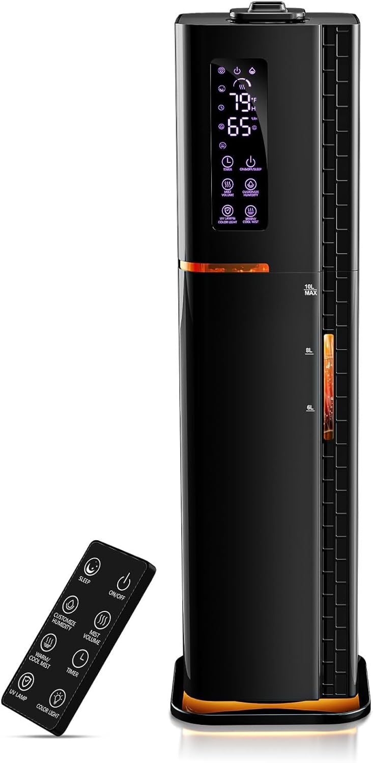 2.64Gal Humidifiers for Bedroom Large Room, Warm and Cool Mist up to 500ft², Top Fill Diffuser Ambient Light, 3 Mist Modes, 24H Timer, 35dB Quiet Humidifier for Home Office Plant