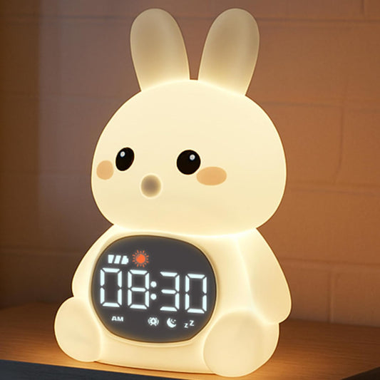 MASHI Bunny Alarm Clock, Toddler Sleep Training Clock with Sun & Moon, Sleep Sound Machine, Night Lights, Alarm Clock for Kids, Gift Ideas for Kids Child