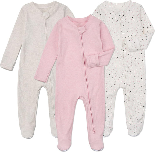 Aablexema Baby Footie Pajamas with Mittens - 3Pcs Infant Footed Sleeper Cotton Sleepwear Outfits
