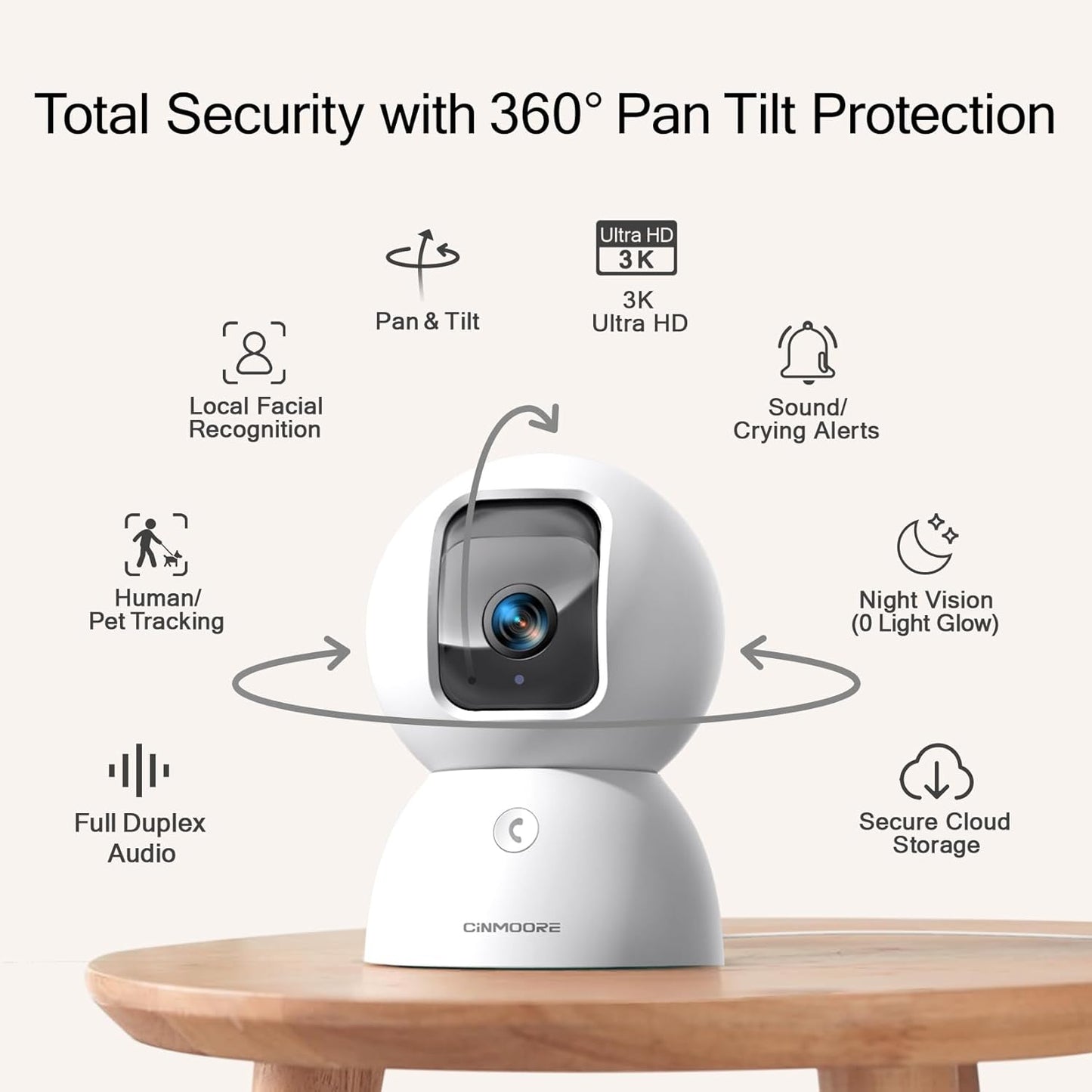 5G Security Camera Indoor, 3K Pet/Dog Camera with Speaker/Phone App, PTZ WiFi Baby Monitor Cameras for Home Security, 0-Glow Night Vision 2-Way Talk, AI Tracking Facial Recognition Time Lapse