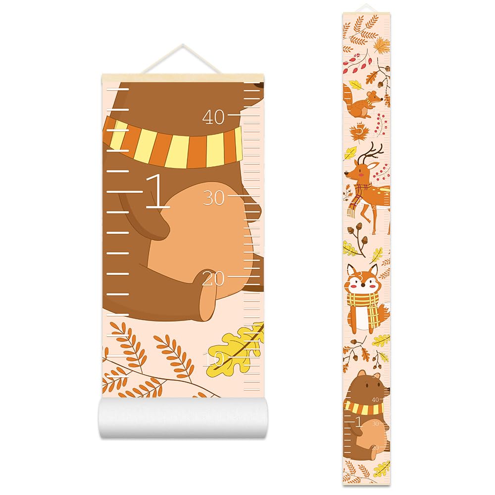 Kids Measuring Growth Chart for Wall Adorable Animal in Late Fall Toddler Height Chart- Measure and Track Their Growth with This Wall Tape Growth Chart Warm Autumn Baby Nursery Room Décor 79" x 7.9"