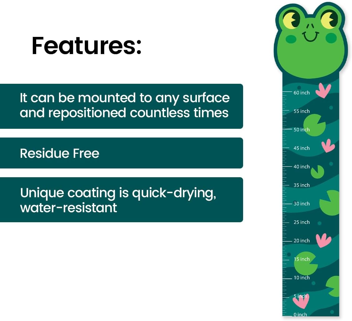 Kids Height Chart, Frog Theme Wall Sticker, Animal Wall Decal, Nursery Wall Art Sticker, Kids Room Growth Chart Wall Mural for Children