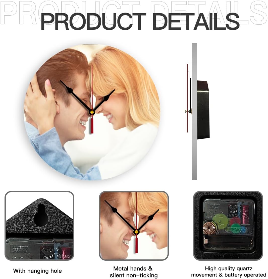 Generic Custom Clocks for Walls Personalized Picture Hanging Time Clocks Customize Gifts for Kitchen Bathroom Home Family Friends Gifts, 12inch-30cm