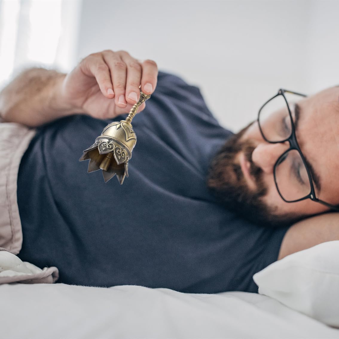 Super Loud Brass Hand Call Bell for Ringing at Wedding, Lotus Hand Bells for Seniors Bedside, Teacher Classroom Bell Dinner Bell Tibetan Bells Meditation Bell, Gift for Bedridden Mom(Bronze)