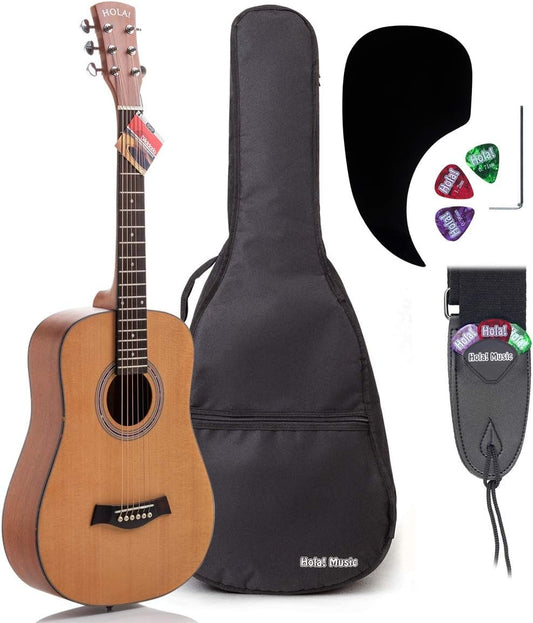Hola! Music 3/4 Size Acoustic Guitar Bundle for Beginners, 6 String Beginner Solid Spruce Top Acoustic Guitar With Rosewood FIngerboard, 36 inch, Natural