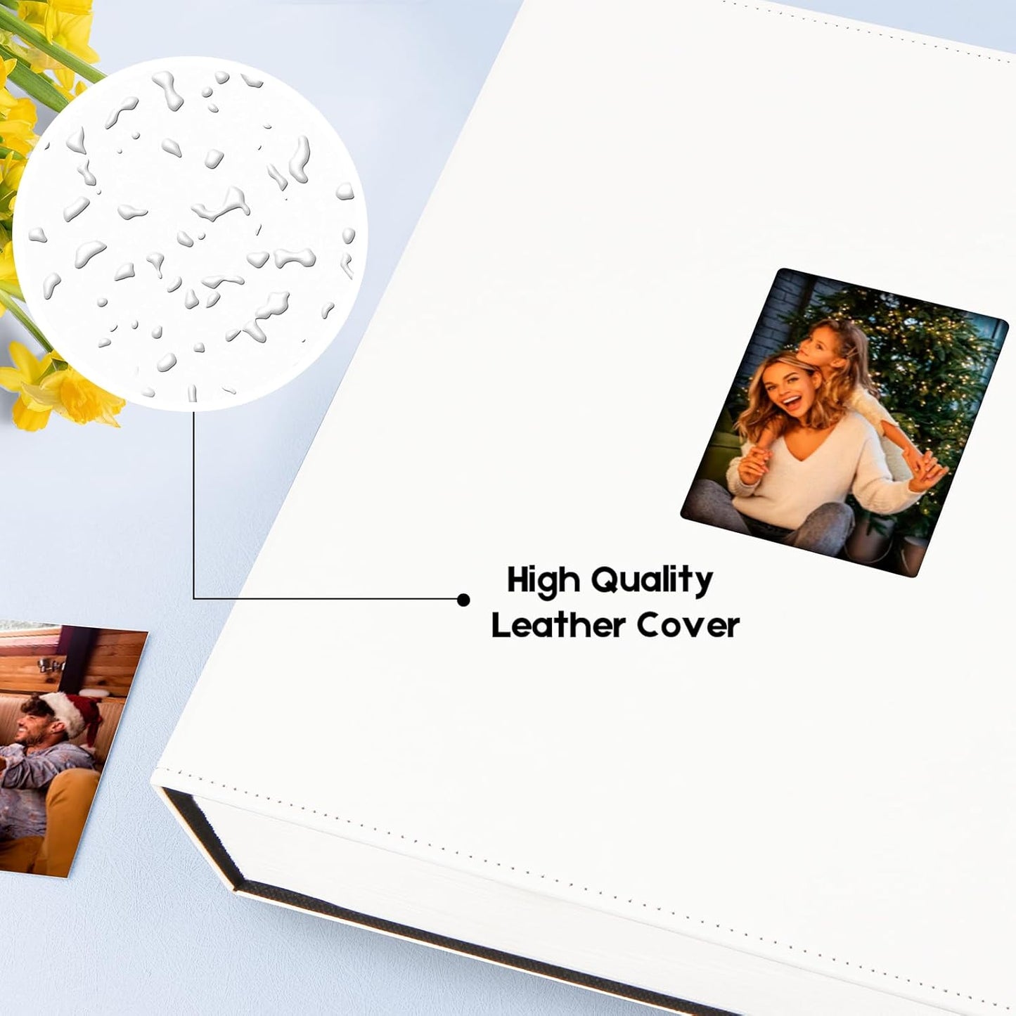 Aevdor 1000 Pockets Photo Album 4x6, Extra Large Capacity Leather Cover Wedding Family Picture Book Holds 1000 Horizontal and Vertical Picture, Acid-free Pages 4x6 Photo Album with Front Window, White