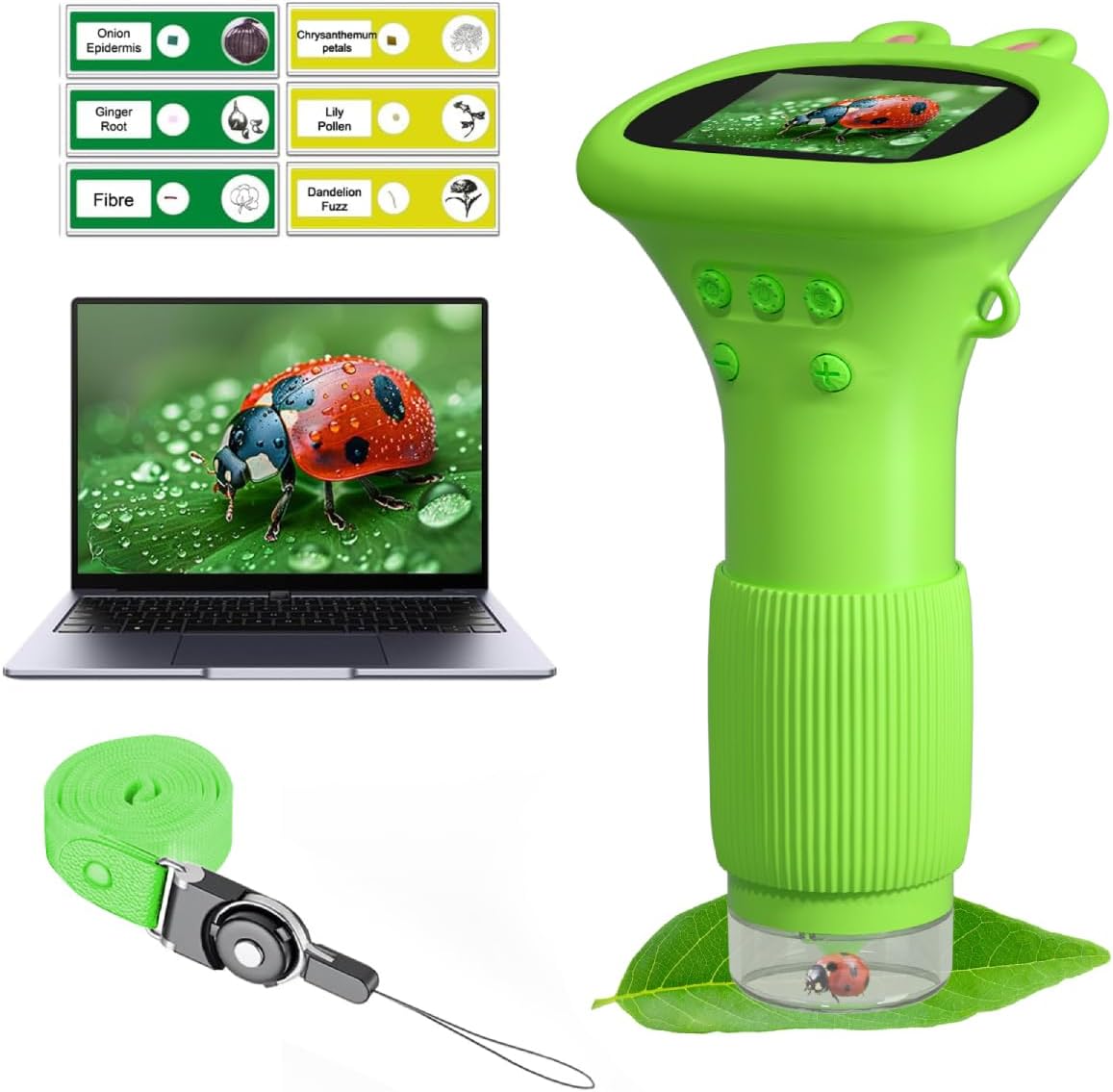 Kids Microscope Pocket Microscope -1000X Portable Microscope for Kid | Photo and Video Mini Microscopes | 2'' Digital Little Scientist Microscopes for 3-10 Age Years Old Boys Girls Toys Gifts (Green)