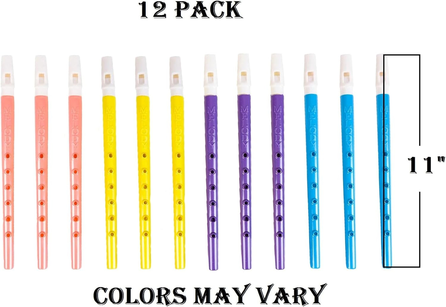 Assorted Colors Plastic Flutes (11") 6 Holes. Musical Wind Recorders Sound Instrument for Kids Toy for Music Party Favors Supplies (24 Flutes)