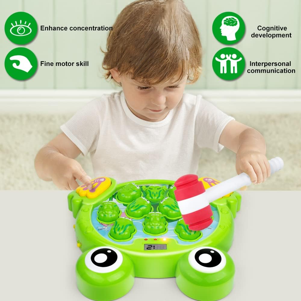 YEEBAY Whack A Frog Game with 2 Hammers, Toddler Early Developmental Learning Toy, Fun Birthday Gift for Kids Age 2+, Toys for 2 3 4 Year Old Boys Grils