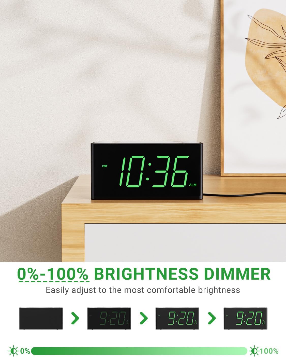 Alarm Clock for Bedroom, 7.5" Large Display LED Digital Clock with 7 Color Night Light,USB Phone Charger,Dimmer,Battery Backup,Easy to Set Loud Bedside Clock for Heavy Sleepers Adult Teen Kid Boy Girl